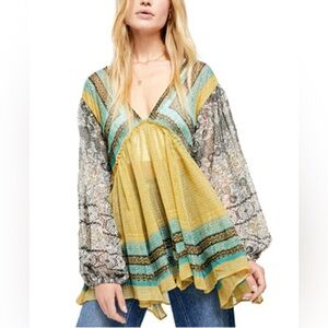 Free People Yellow and Black Boho Blouse